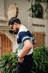 Daisy white With Blue Knitted Cotton Zipper Polo T-Shirt