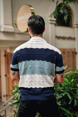 Daisy white With Blue Knitted Cotton Zipper Polo T-Shirt