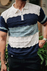 Daisy white With Blue Knitted Cotton Zipper Polo T-Shirt