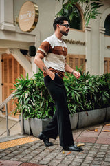 Daisy white With Brown Knitted Cotton Zipper Polo T-Shirt