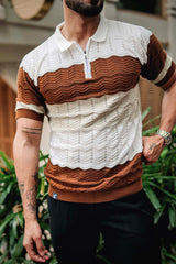 Daisy white With Brown Knitted Cotton Zipper Polo T-Shirt
