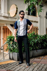 Rexon Blue With White Knitted Cotton Zipper Polo T-Shirt