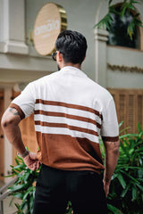 Cookie Brown With White Knitted Cotton Polo T-Shirt