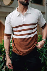 Cookie Brown With White Knitted Cotton Polo T-Shirt
