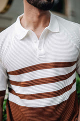 Cookie Brown With White Knitted Cotton Polo T-Shirt