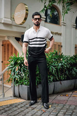 Cookie Black With White Knitted Cotton Polo T-Shirt