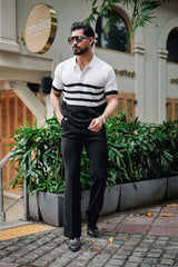 Cookie Black With White Knitted Cotton Polo T-Shirt