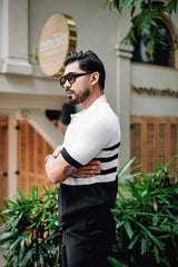 Cookie Black With White Knitted Cotton Polo T-Shirt