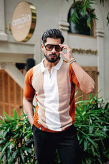 Rexon Orange With White Knitted Cotton Zipper Polo T-Shirt