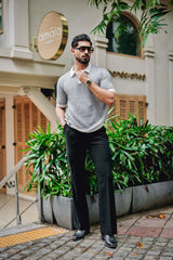 Vellin White With black Knitted Cotton Polo T-Shirt