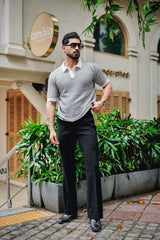 Vellin White With black Knitted Cotton Polo T-Shirt