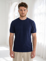 Krypton NavyBlue Ice Cube Knitted Cotton T-Shirt