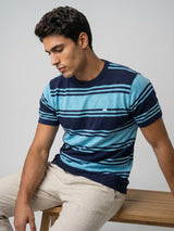 Mexico AquaBlue Multi Stripe Knitted Cotton T-Shirt