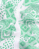 Green Heritage Paisley Printed White Linen Cotton Shirt