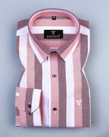 Stalin Peach And Maroon With White Striped Oxford Cotton Shirt