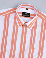 Romp Orange With White Broad Stripe Oxford Cotton Shirt