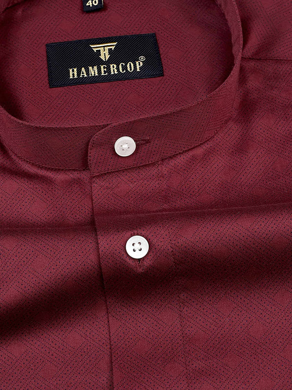 Maroon With Blue Arygle Texture Printed Premium Cotton Shirt