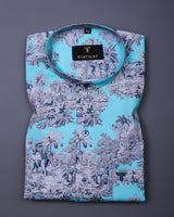 Toile de Jouy Aqua blue- Forest Printed Egyptian Gizza Premium Shirt