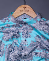 Toile de Jouy Aqua blue- Forest Printed Egyptian Gizza Premium Shirt