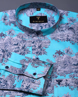 Toile de Jouy Aqua blue- Forest Printed Egyptian Gizza Premium Shirt