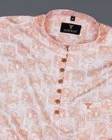 Light Orange Flower Art Printed Premium Cotton Shirt Style Kurta