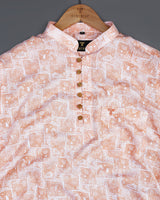 Light Orange Flower Art Printed Premium Cotton Shirt Style Kurta