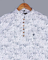 Cream Floral Paisley Printed Oxford White Shirt Style Kurta