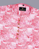 Raspberry Red Flower Art Printed Cotton Shirt Style Kurta