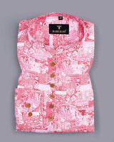 Raspberry Red Flower Art Printed Cotton Shirt Style Kurta