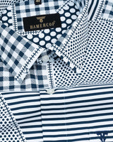 Teal Blue Geomatrical Print With White Designer Cotton Shirt