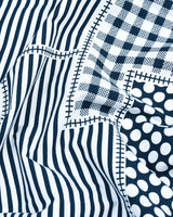 Teal Blue Geomatrical Print With White Designer Cotton Shirt