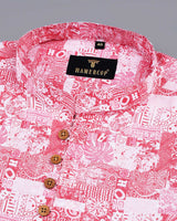 Raspberry Red Flower Art Printed Cotton Shirt Style Kurta