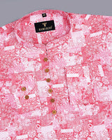 Raspberry Red Flower Art Printed Cotton Shirt Style Kurta