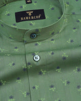 Green Dream Flower Printed Dobby Cotton Shirt