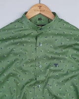 Green Dream Flower Printed Dobby Cotton Shirt