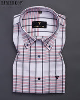 White With Multi Colored Heavy Plaid Flannel Windowpane Check Shirt
