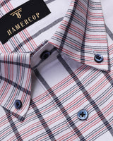 White With Multi Colored Heavy Plaid Flannel Windowpane Check Shirt