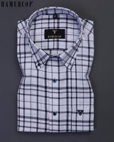 White With Navyblue Checked Premium Cotton Shirt