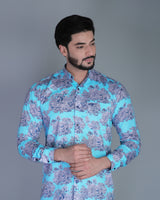 Toile de Jouy Aqua blue- Forest Printed Egyptian Gizza Premium Shirt