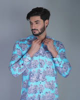 Toile de Jouy Aqua blue- Forest Printed Egyptian Gizza Premium Shirt