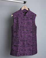 Wine Flower Printed Jacquard Designer Nehru Jacket