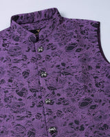 Wine Flower Printed Jacquard Designer Nehru Jacket