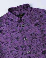 Wine Flower Printed Jacquard Designer Nehru Jacket