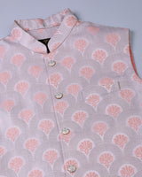 Orange Gorgious Flower Printed Jacquard Designer Nehru Jacket