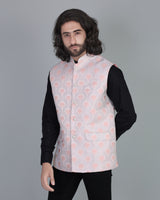 Orange Gorgious Flower Printed Jacquard Designer Nehru Jacket