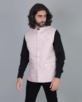 Orange Gorgious Flower Printed Jacquard Designer Nehru Jacket