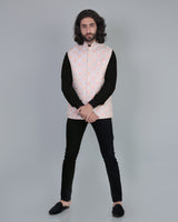 Orange Gorgious Flower Printed Jacquard Designer Nehru Jacket