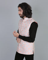 Orange Gorgious Flower Printed Jacquard Designer Nehru Jacket