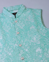 Green Gorgious Flower Printed Jacquard Designer Nehru Jacket