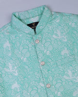 Green Gorgious Flower Printed Jacquard Designer Nehru Jacket